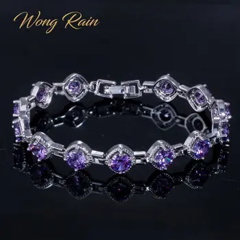 

Wong Rain Bohemian 925 Sterling Silver Amethyst Emerald Topaz Gemstone Bangle Charm Wedding Bracelets Fine Jewelry Wholesale