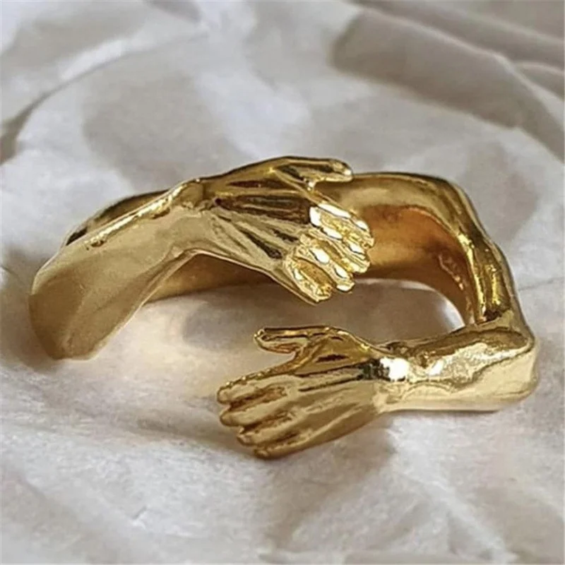 Yellow Gold Clasped Hands Ring - Elisa Solomon Jewelry