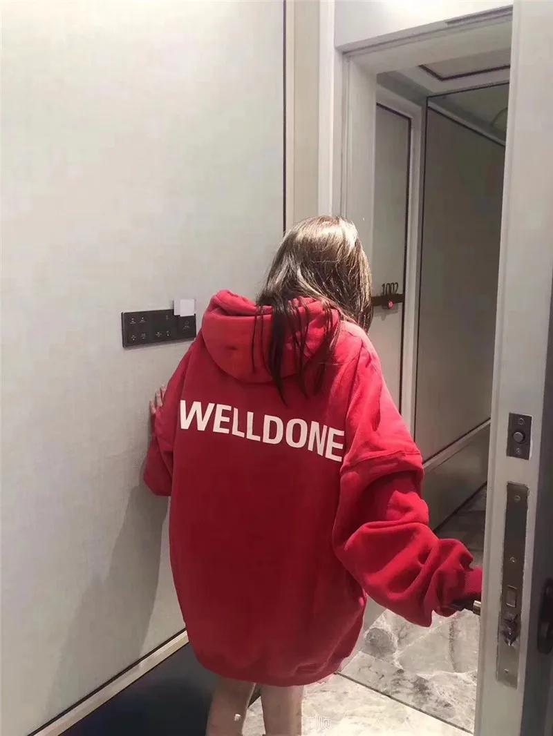 Классическая Толстовка Onesize WELLDONE с капюшоном в Корейском стиле, однотонная зеленая уличная одежда с вышивкой, толстовка с капюшоном We11 Done, пуловер