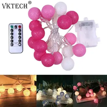 

20LED Cotton Balls String Lights Garland Fairy Lamp with Remote Control Christmas Tree Wedding Home Decoration Battery Powered
