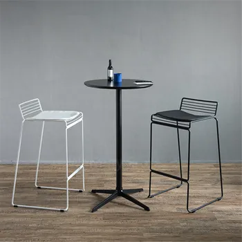 

Nordic Minimalist Bar Chair Outdoor Metal High Stool Designer Iron Bar Chairs Front Modern Bar Stool