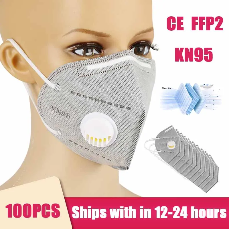Mascarilla facial KN95 con válvula de respiración, máscara antipolvo con válvula equivalente a FFP2, cerca de FFP3, 1/5/10/20/50/100 Uds.