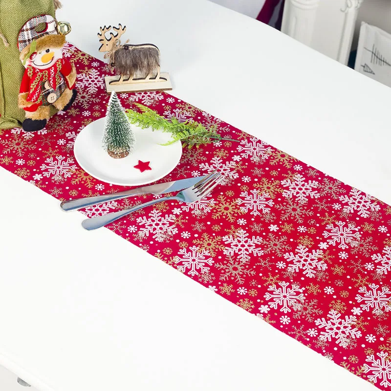 270*30cm Christmas tree Snowflake Table Runner Polyester Tablecloth Xmas Ornaments Placemat New Year Party Decoration 62923