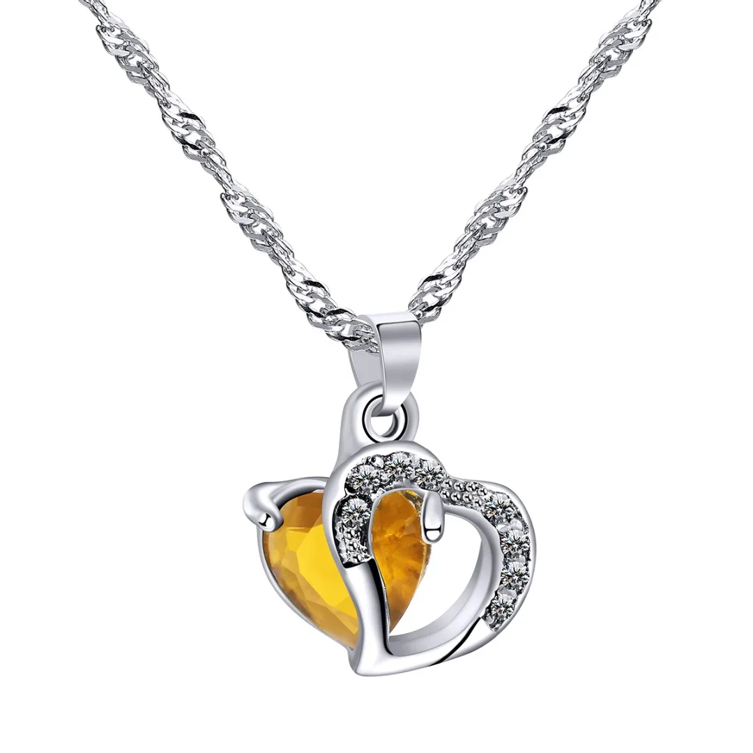 1Pc Vinatge  Heart Love Necklaces & Pendants Shellhard Womens Elegant Rhinestone Long Chain Necklace For Women  Jewelry 7Colors