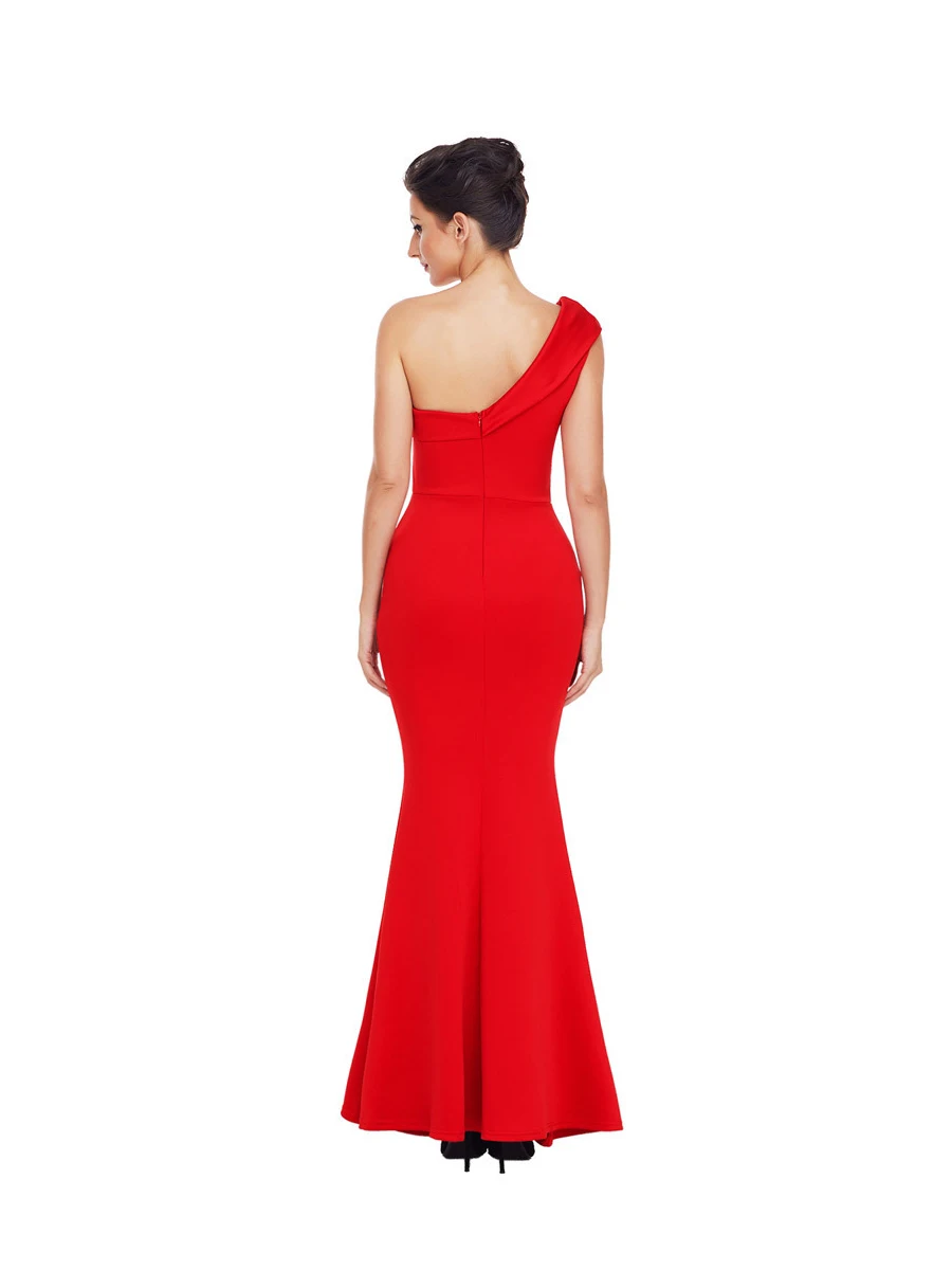 Одно плечо Русалка Вечерние платья шифон Robe De Soiree Новинка Красного размера плюс женские вечерние платья элегантные вечерние платья T045