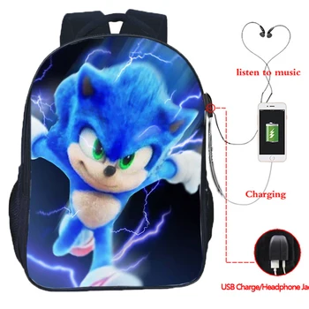 

2020 Hot Game Sonic Backpack USB charging Rucksack Teenager Student back to School bags boys girls Laptop bag