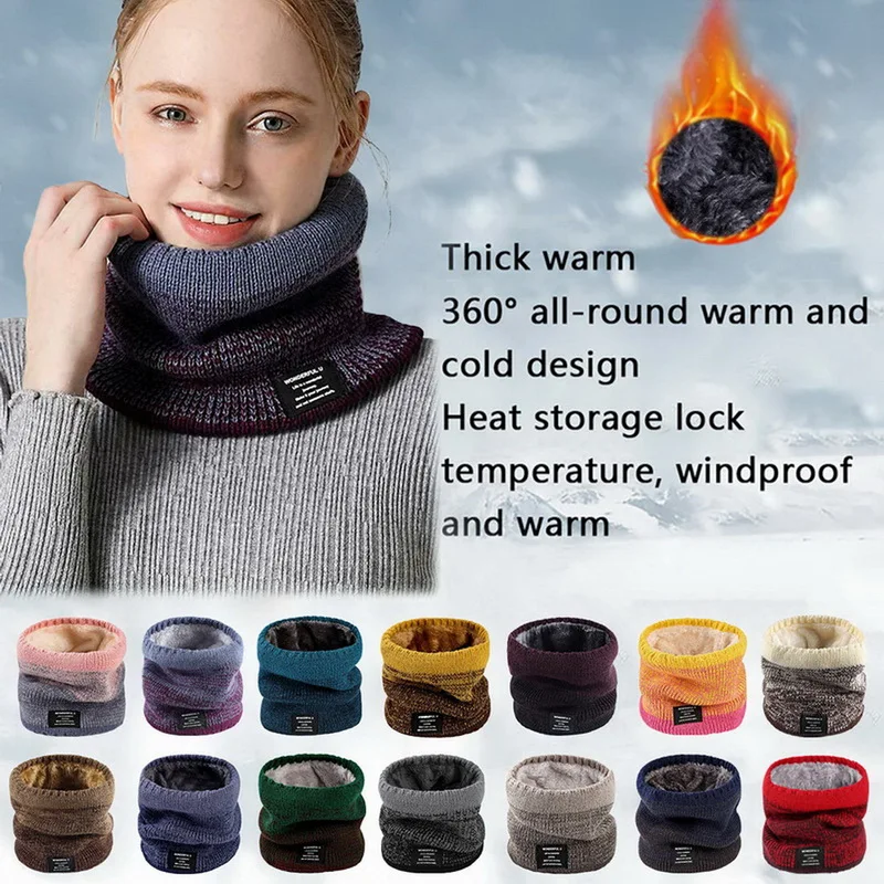 New Winter Plush Woolen Knitting Neck Cover Fashion Solid Color Men Women Cold-proof Scarf Outdoor Warm Cycling Neckerchief Fleece Neck Cover