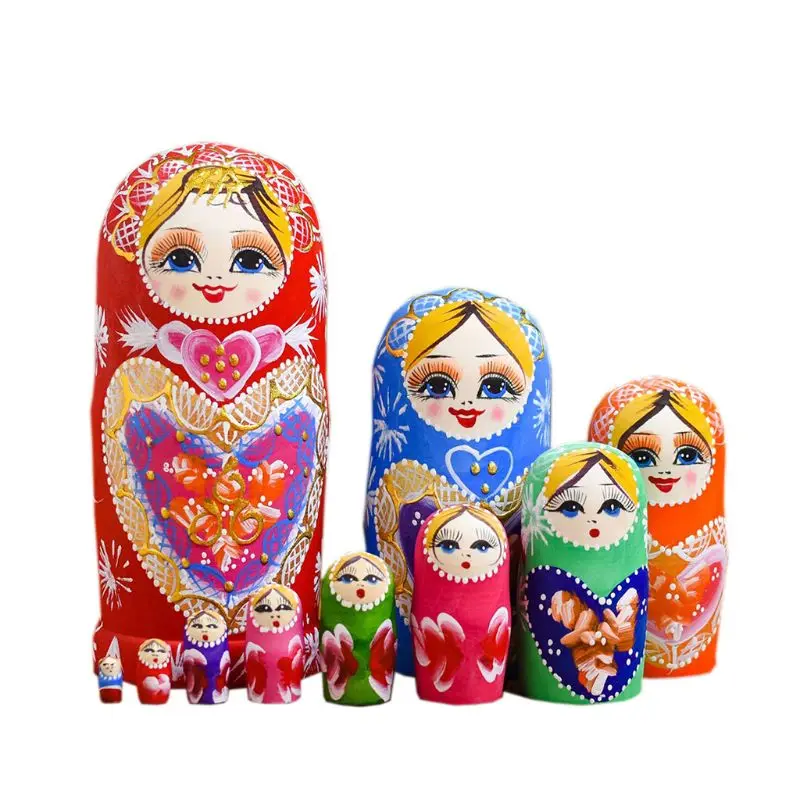 

10 Layers/Set Matryoshka Wooden Russian Nesting Doll Children Christmas Gifts