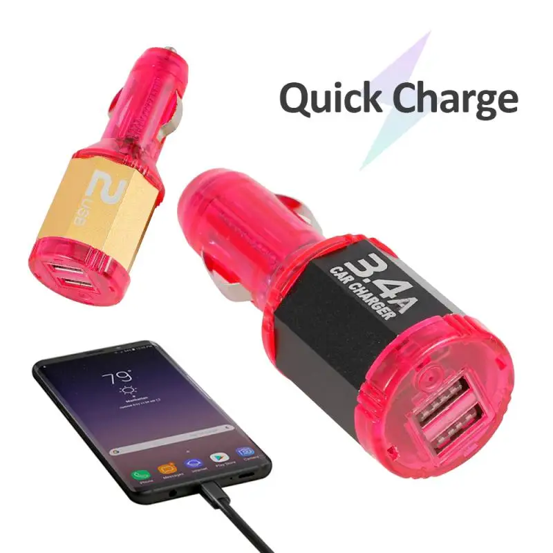 Автомобильное зарядное устройство с двумя USB портами 3 4 А со светодиодным
