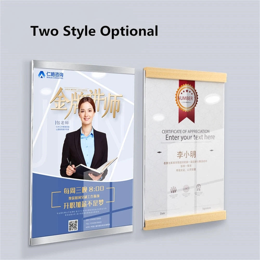 

A4 Wood Acrylic Wall Mount 8.5x11 Sign Holder Display With Adhesive Tape Photo Ads Frames Used In Office Hospital Hotel Store
