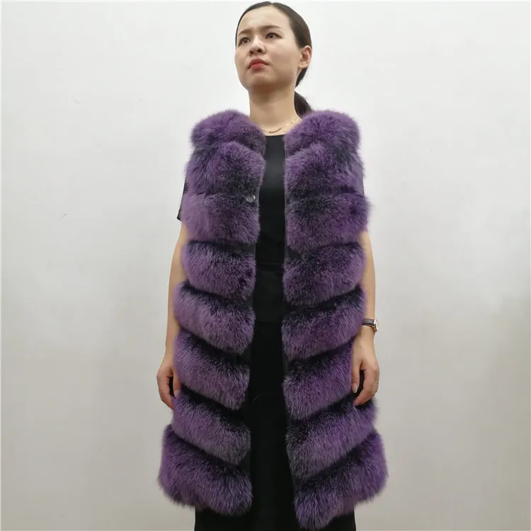 purple 8-row Женский жилет из натурального меха голубой лисы, жилетка, пальто, куртка без рукавов, Толстая теплая зимняя длинная натуральная Роскошная куртка - Цвет: purple 8-row