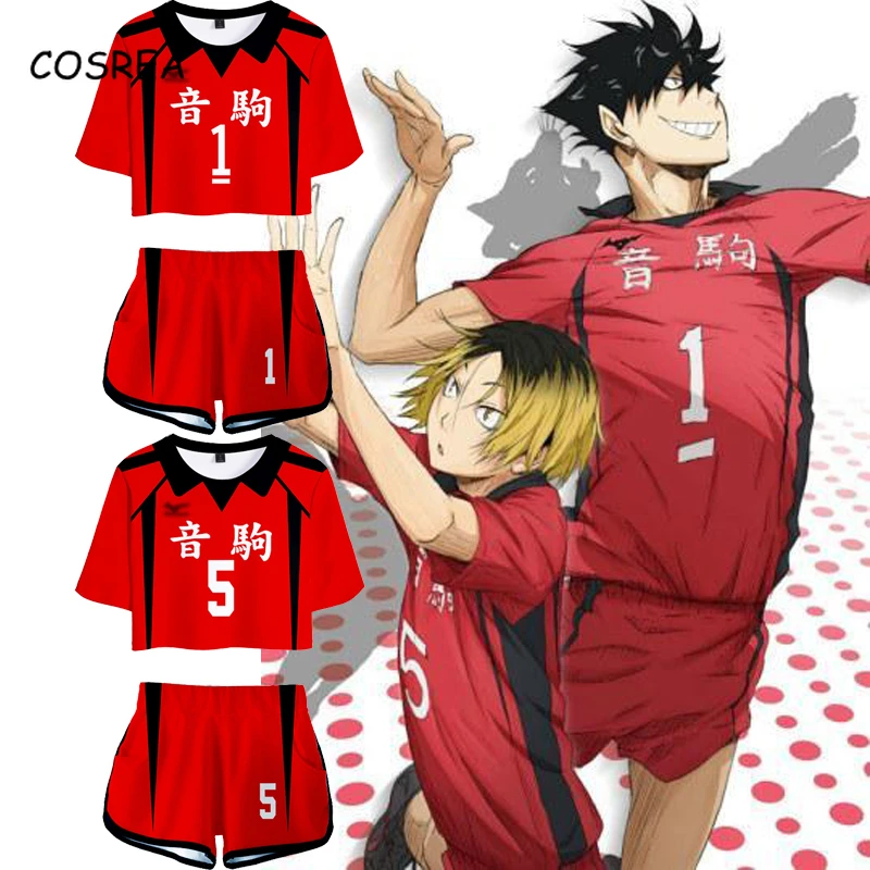 Nekoma High School Kuroo Tetsur Red Uniform Cosplay Shirt Shorts Haikyuu!