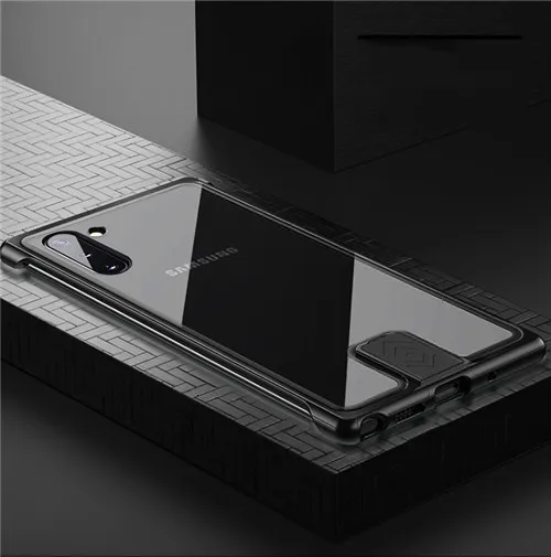 Полное покрытие металлический без оправы чехол для телефона для samsung Note 10 Pro 8 9 одиночное закаленное стекло задняя крышка для S8 S9 S10 Plus S7 Edge чехол - Цвет: Black