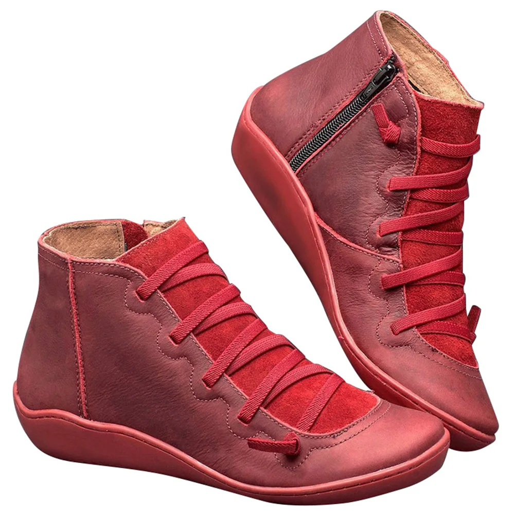 Новые женские осенние повседневные ботильоны из искусственной кожи на шнуровке ботинки на плоской подошве британский стиль S66