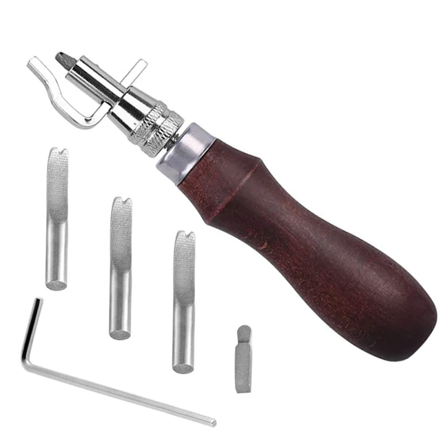 5 In 1 Leather Stitching Groover, High Stability Wooden Handle