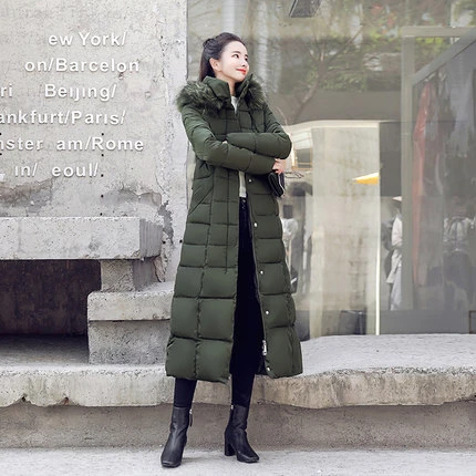 Army green ZURICHOUSE, зимнее женское пальто, длинная куртка с капюшоном, меховой воротник, теплые парки, Женская мода размера плюс, тонкая стеганая куртка - Цвет: Army green