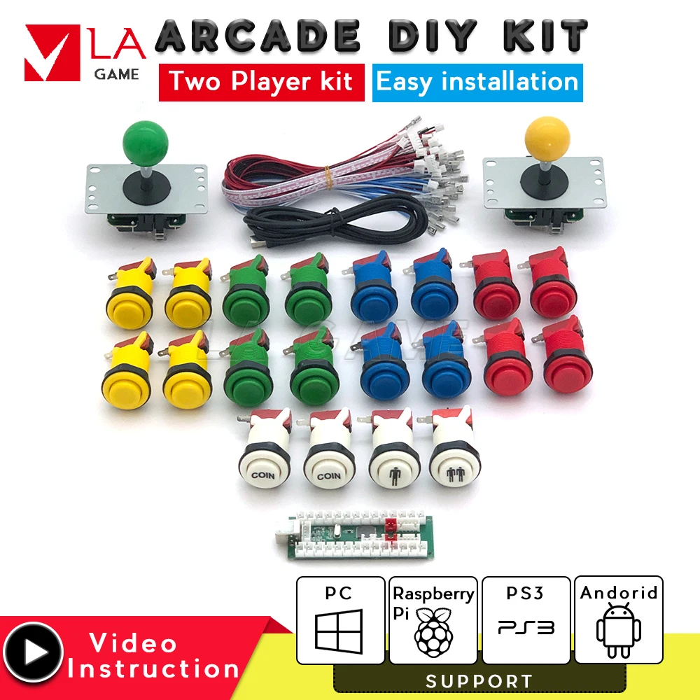 

2 player kit arcade diy USB Encoder to PC Rasberry Pi 5 color happ type buttons 1p 2p coin 8 way sanwa joystick