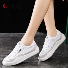 WWKK/Осенняя уличная прогулочная обувь Нескользящая кожаная обувь на плоской подошве Женская Удобная спортивная обувь женские студенческие кроссовки на шнуровке