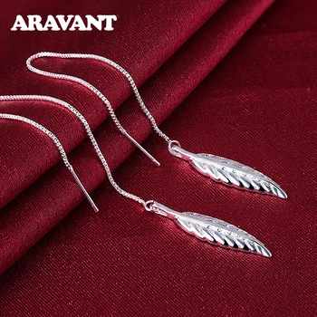 

925 Silver Long Chain Drop Earrings For Women Feather Earring Silver Jewelry Wedding Gift
