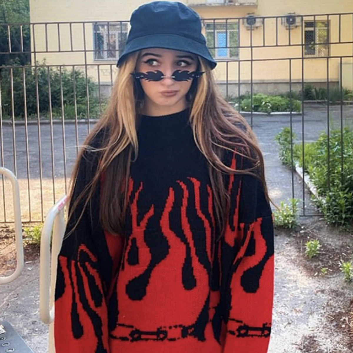 

Harajuku Hip Hop Knitted Sweater Women Autumn Winter Casual Batwing Sleeve Pullover Tops Vintage Streetwear Oversize Sweaters