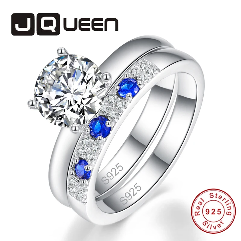 Новый стиль Белый CZ &amp Sapphire 100% Стерлинговое Серебро S925 пробы ювелирное изделие 2