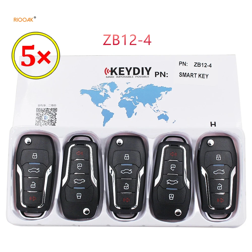 RIOOAK 5PCS/LOT Universal KEYDIY ZB12-4 KD Smart Key Remote for KD-X2/KD200/KD900/KD MINI/URG200 key programmer  ford fusion