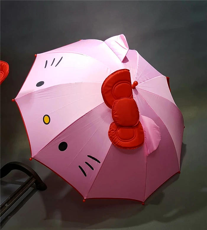 Hello kitty, Длинные ручки, зонтики с бантиком, 10 костей, анти-защемление рук, мультяшный Кот, солнечный и дождливый зонтик для малышей