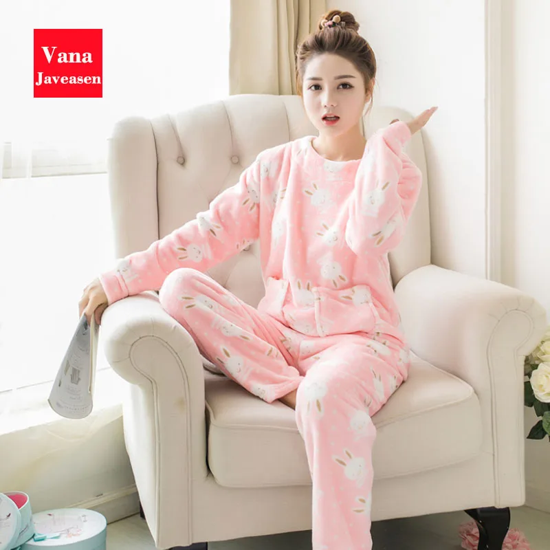 Style2 Vana Javeasen фланелевые женские пижамные комплекты большого размера с круглым вырезом Женская ночная рубашка с длинным рукавом женская домашняя пижама gecelik пижамы - Цвет: Style2