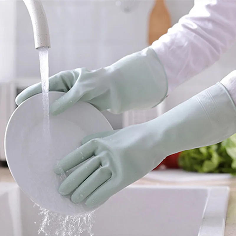 1Pair Non-slip Washing Gloves Kitchen Long Waterproof Dish Rubber Cleaning 