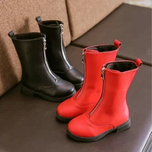 Новинка года; сезон весна-зима; ботинки для девочек; детская обувь; кожаные ботинки; модная теплая обувь для девочек; зимние ботинки для девочек; цвет черный, красный