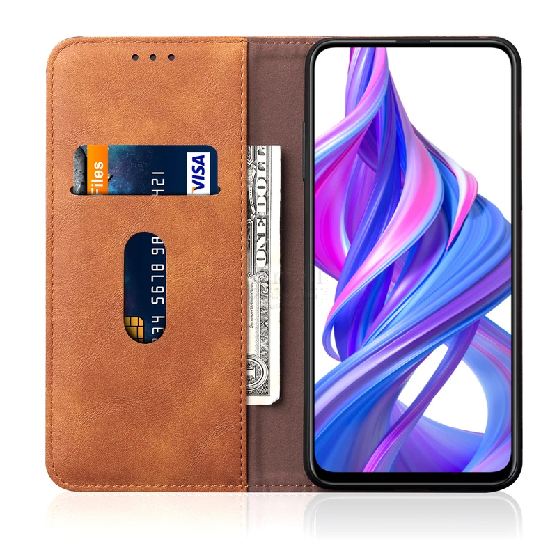 Роскошный тонкий кожаный флип чехол в стиле ретро для Huawei Honor 9X кошелек с