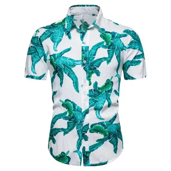 

Men's summer creative Hawaii beach resort short sleeve printed business casual fashion personality slim shirt mens dress shirts