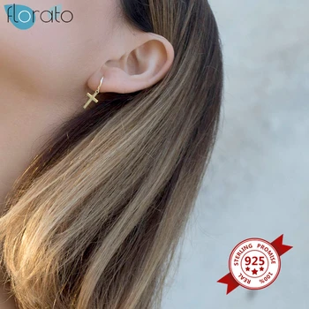 

925 Sterling Silver Cross Hoop Earrings Small Round Circle Earrings For Women Females Men Lover Gifts Fashion Jewelry