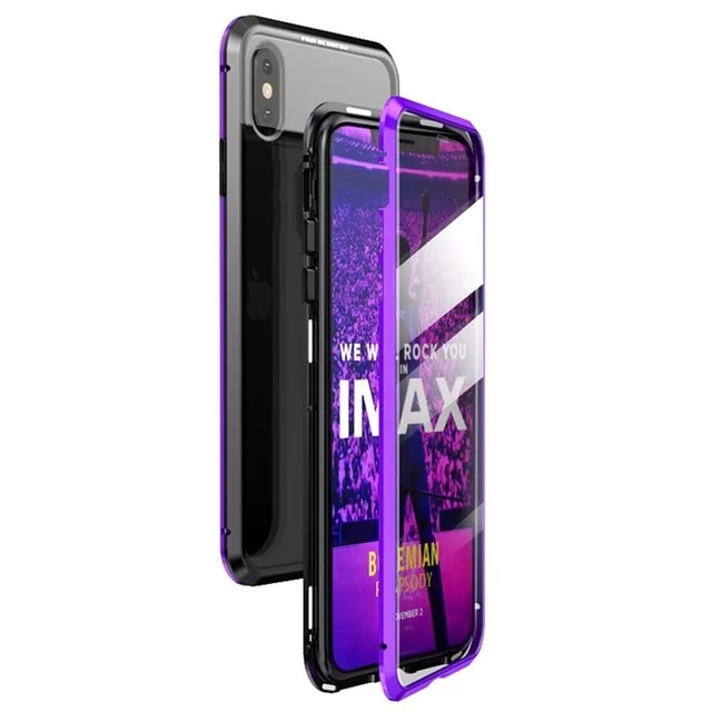 Black and Purple 360 магнитный металлический чехол для телефона iphone 7, 8, 6, 6S Plus, двусторонний чехол для iphone X, XR, XS, 11 Pro MAX, чехол-книжка из закаленного стекла - Цвет: Black and Purple