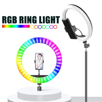 

10inch RGB LED Ring Light With Tripod Selfie Phone Holder Colorful Photography Lighting for Studio Vlogging YouTube Video Live