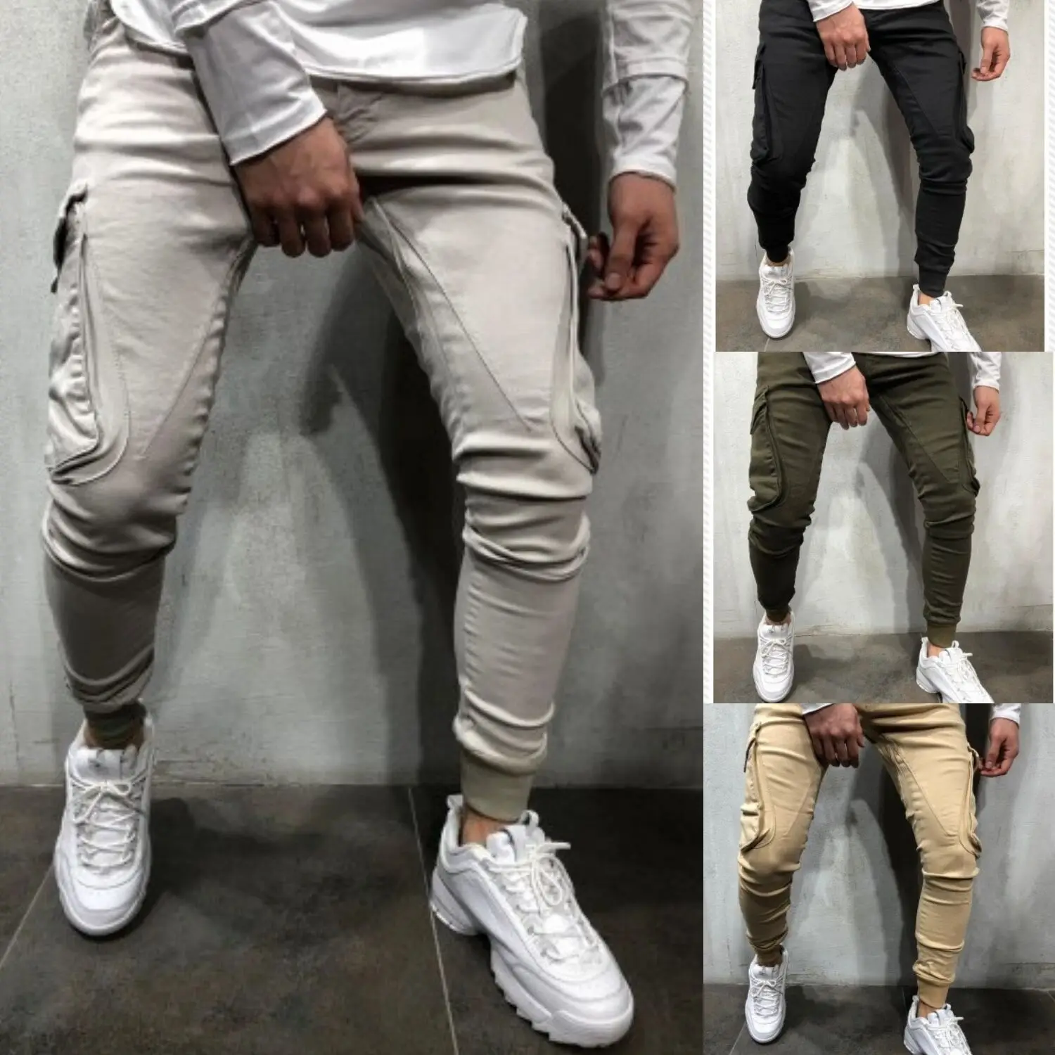 Summer New Style Europe And America Men Trendy Pure Color Jogger Pants Slim Fit Casual Trousers Large Size Beam Leg Librar