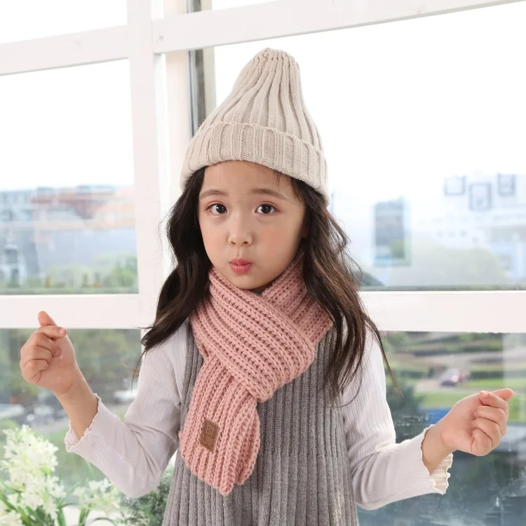 Children Winter Scarf Baby Warm Knitted Soild Scarves for Ladies Boys Girls Soft Kids Scarf Women Thick Warm Black Accessories