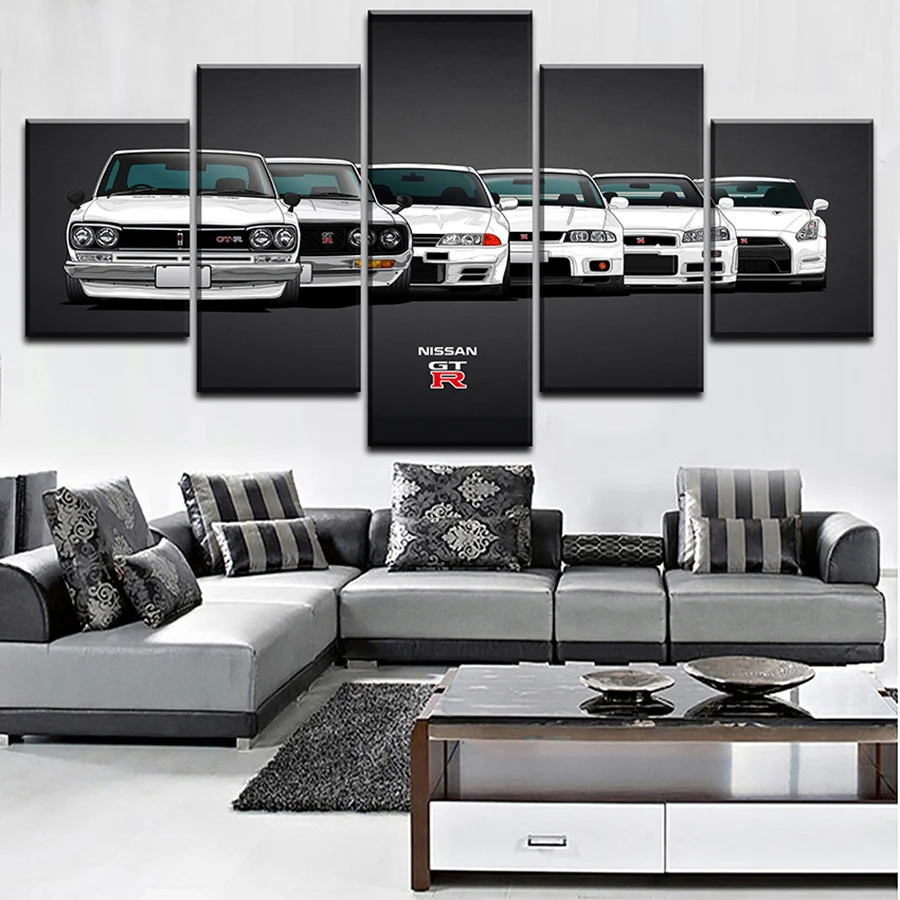 

Painting Modular Pictures Artwork Nissa GTR Sport Car Timeline Posters and Prints 5 Piece Wall Art Canvas HD Picture Home Decor