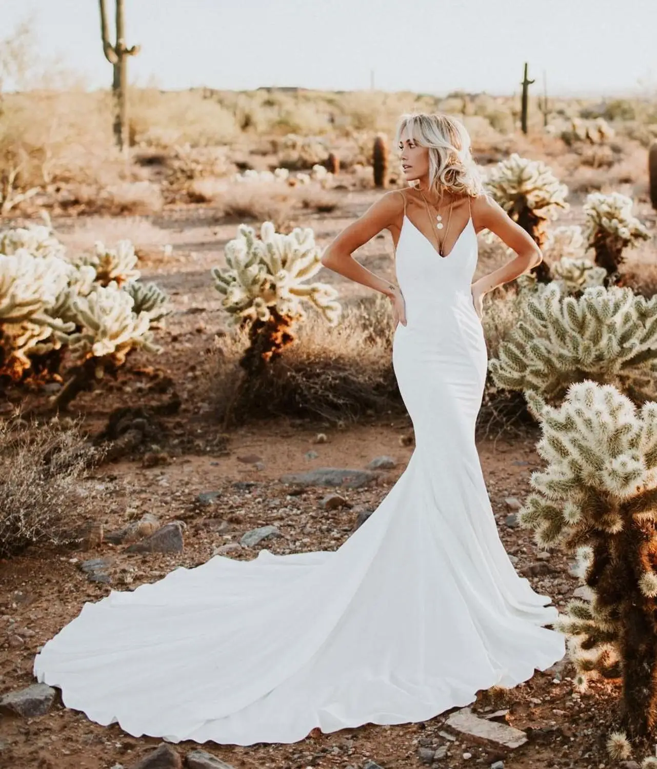 

Sexy Backless Mermaid Wedding Dresses Simple Spaghetti Strap Appliques Sweep Train Boho Garden Bridal Gowns robe de mariee