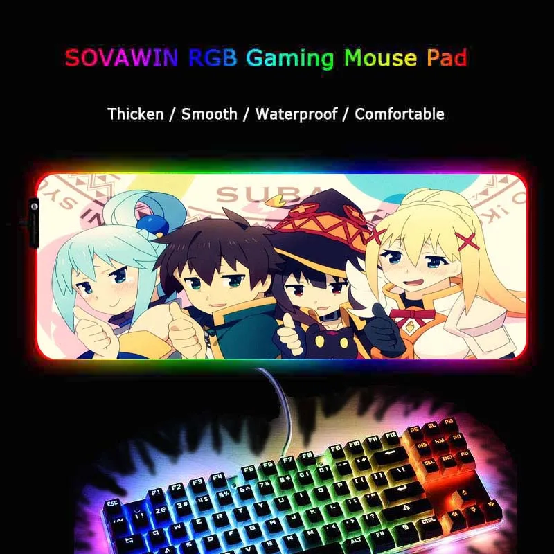 Игровой светодиодный RGB коврик для мыши с аниме-героями мультфильмов Mairuige, большой игровой коврик для мыши, USB подсветка, Радужный 7 цветов, компьютерный коврик с клавиатурой, Настольный коврик