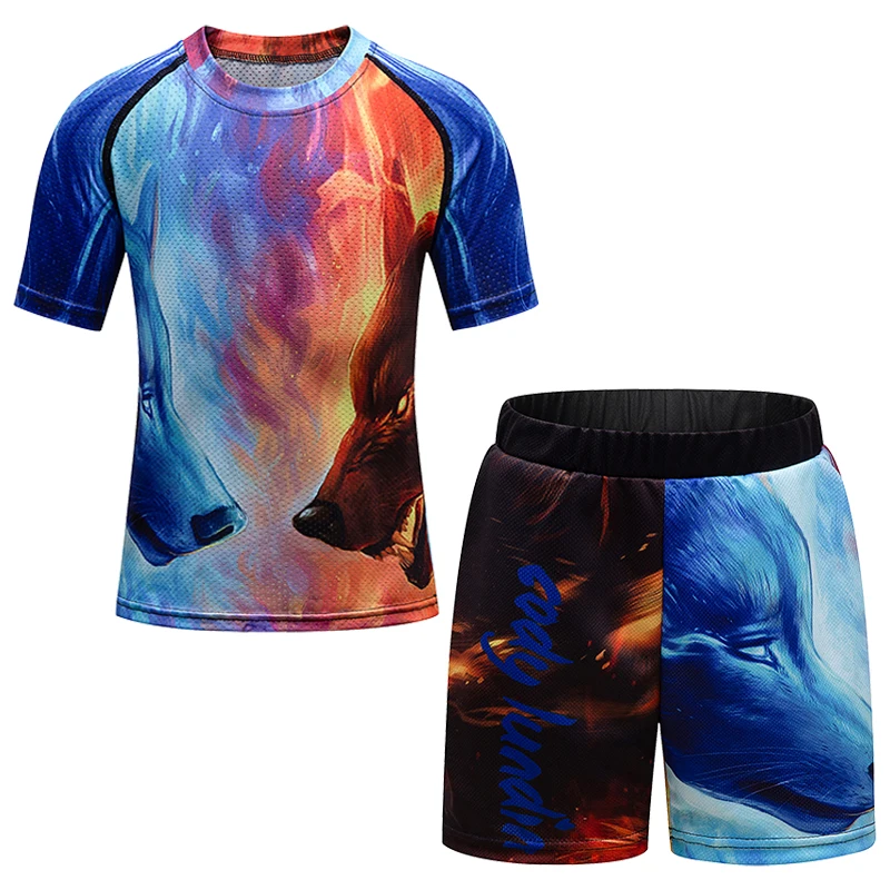 Kids Sportswear MMA BJJ Rashguard Jiu Jusit Boxing Muay Thai Jersey Shirt Shorts Sport Suit Running Set Children Boys Sportsuits 6
