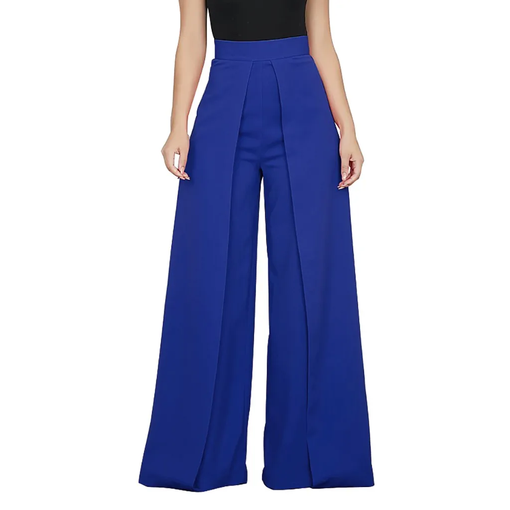 Pantalones de mujer, женские модные однотонные свободные широкие брюки с высокой талией на молнии, длинные брюки, женские летние штаны