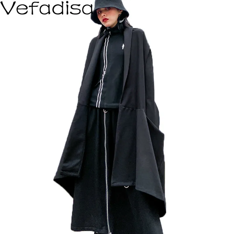 

Vefadisa Spring Open Stitch Women Trench 2020 Suit Collar Skirt Type Cardigan Trench Coat Loose Solid Black Coat Long QYF1779