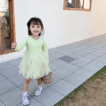 

2020 New Style Girls Patchwork Dress Fashion Cotton Mesh Spring Girls Dresses 2-7t PY612