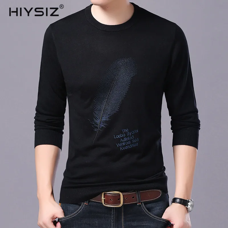

HIYSIZ Brand New 2019 Fashion Trend Sweater Feather Pattern Casual O-Neck Autumn Winter Long Sleeves Streetwear Pullover SW022