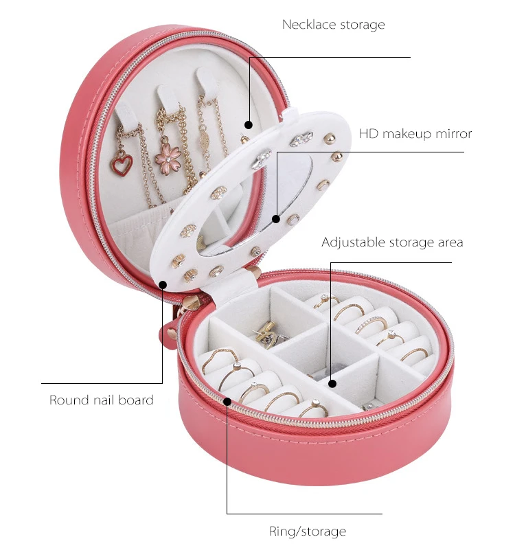 Круглый PU кожаный ящик для хранения ювелирных изделий Женское Ожерелье Серьги Кольца органайзеры макияж домашний дорожный футляр аксессуары поставки
