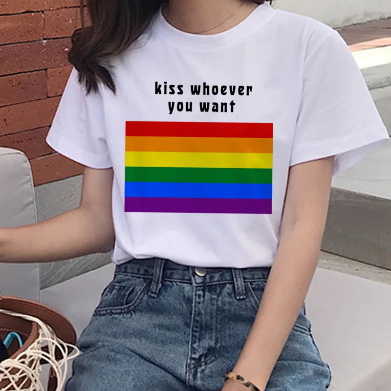 Женская футболка Ms ЛГБТ с мультяшным принтом love rainbow коротким рукавом в стиле ins