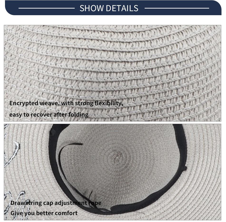 YOYOCORN ручной работы переплетения буквы солнцезащитные шляпы для женщин черная лента на шнуровке большая соломенная шляпа с полями Открытый пляж шляпа летние шапки