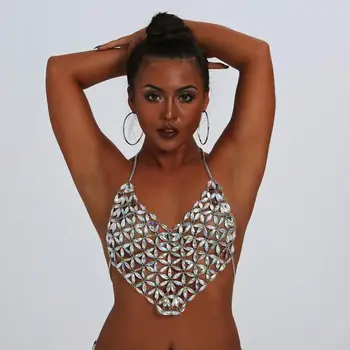 

Rhinestone body chain women sexy bralette chain Acrylic bra bikini jewellery 2019 fashion summer beach body jewelry