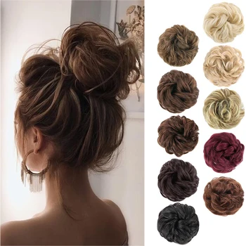 

Messy hair bun Scrunchie Chignon Donut Synthetic hairpieces For Women Gary Brown Color Elastic Hair Rope Hair Extensions